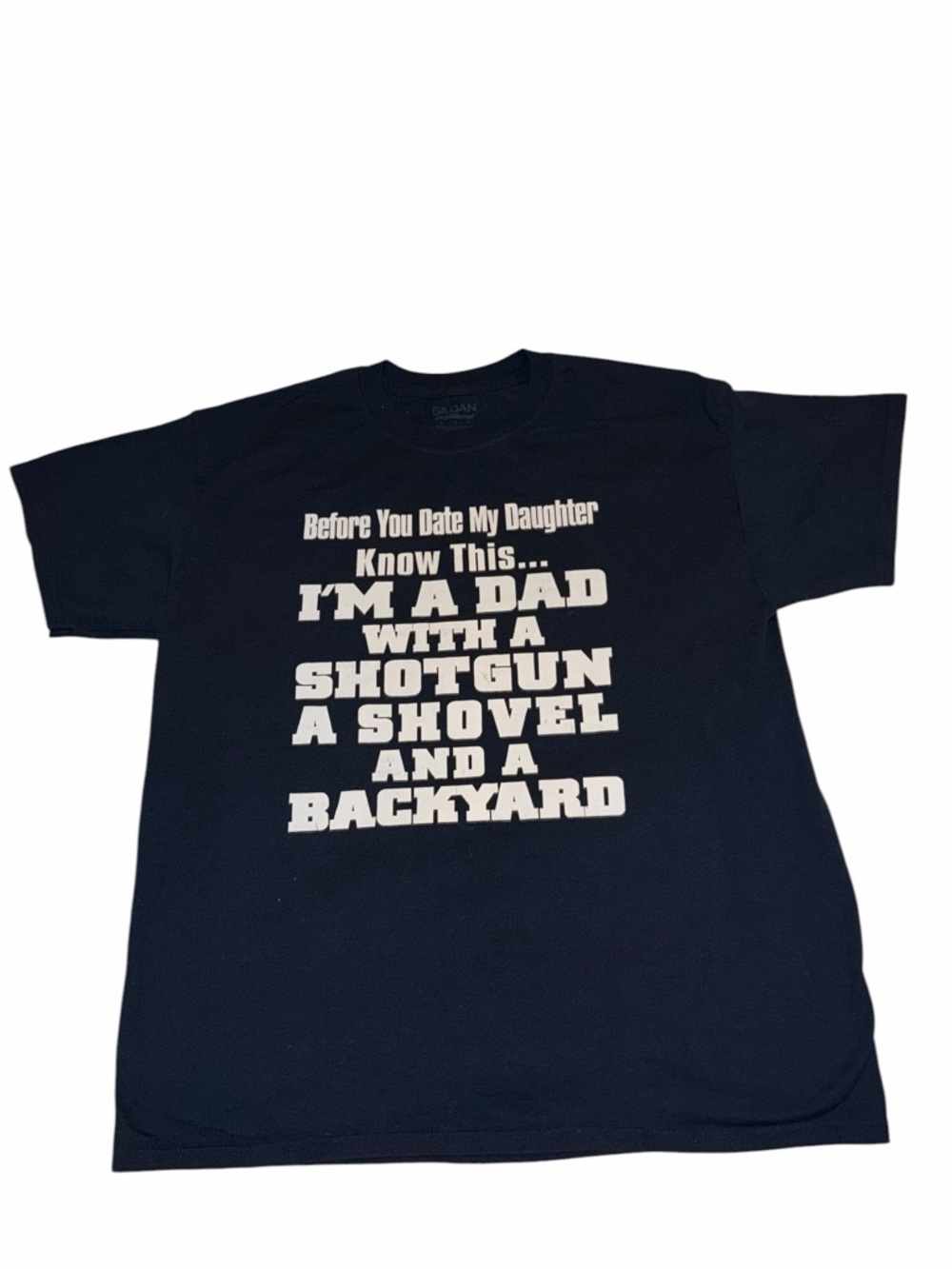 Gildan Navy Tee with Bold White Text 'I'm a Dad with a Shotgun'